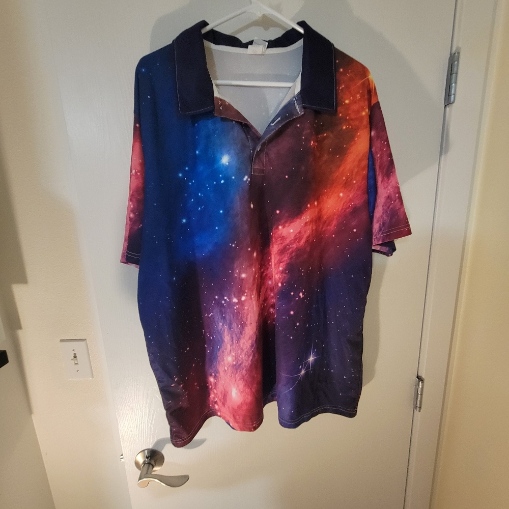 Men's Galaxy Print Polo Shirt - Red, Blue, Black